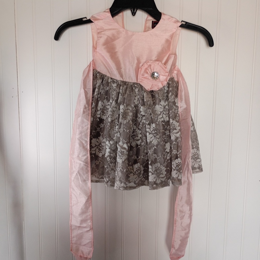 SugarPlum Baby Girls Dress 12Months Gray Pink Bow Lace Floral Wedding Sleeveless - Picture 3 of 10
